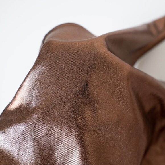 🚨 Aritzia Little Moon Bodysuit Metallic Copper Luna Halter Tie Strap - Picture 12 of 13